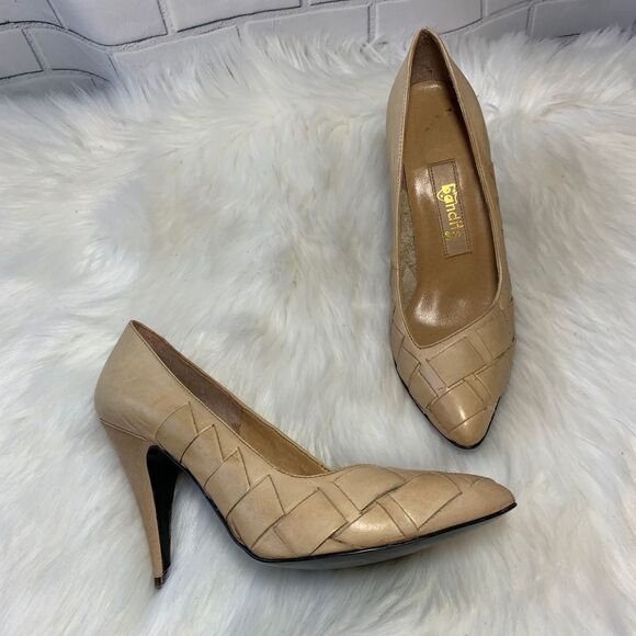 Bandits VTG Tan Woven Leather Heels Size 7 - Picture 1 of 6